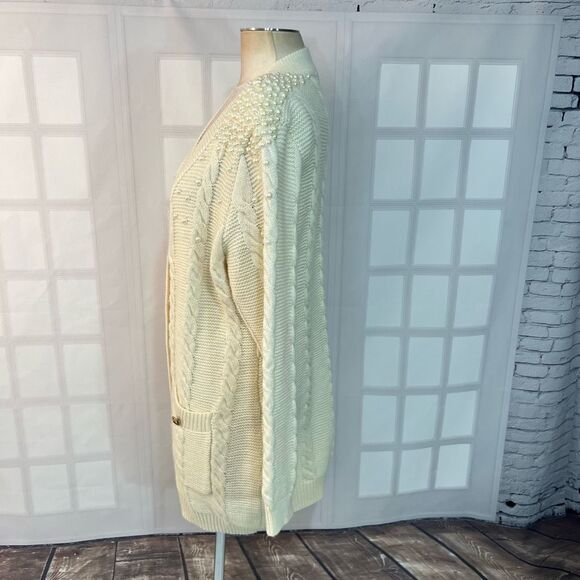 Lilly's Kloset Cream Cable Knit Golf Button V-Neck Long Cardigan Size 2XL - Picture 6 of 12